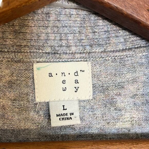 A New Day Heather Ribbed Trim Open Front Long Sleeve Duster Cardigan Gray Large - Picture 6 of 8